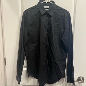 Calvin Klein Men Button Up Shirt Large Black Long Sleeve Collar Slim Fit.